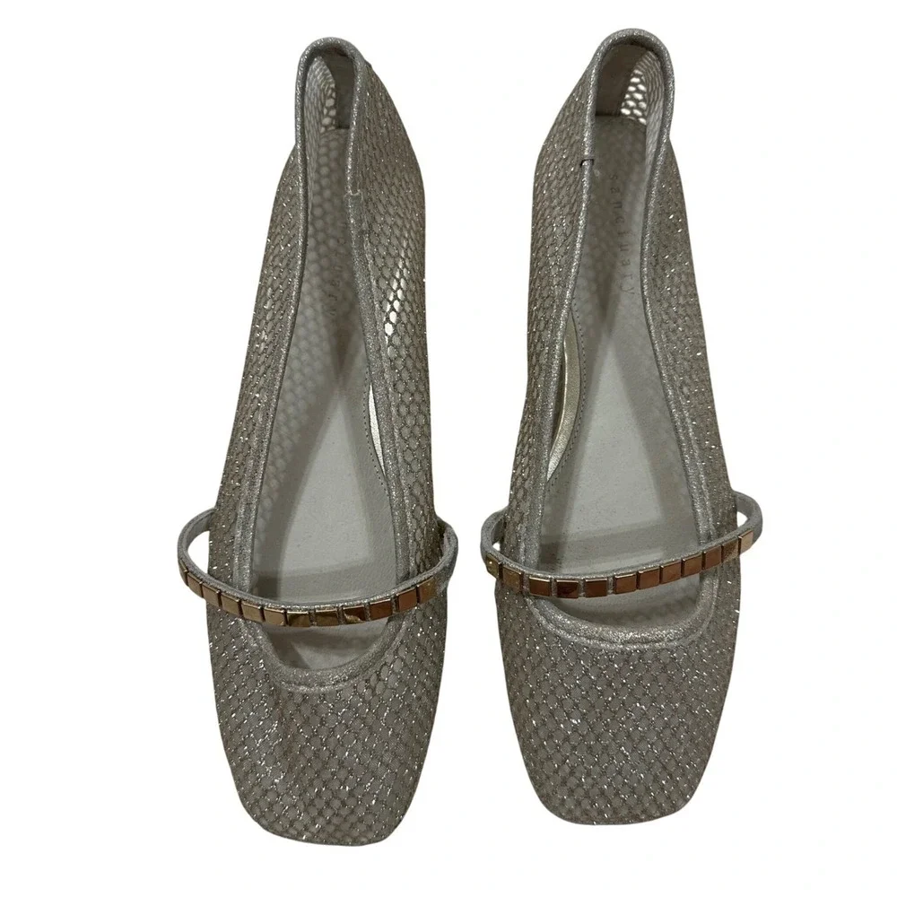 Sanctuary Cindy Gold Mesh Mary Jane‎ Ballet Flats Square Toe Womens 7M
